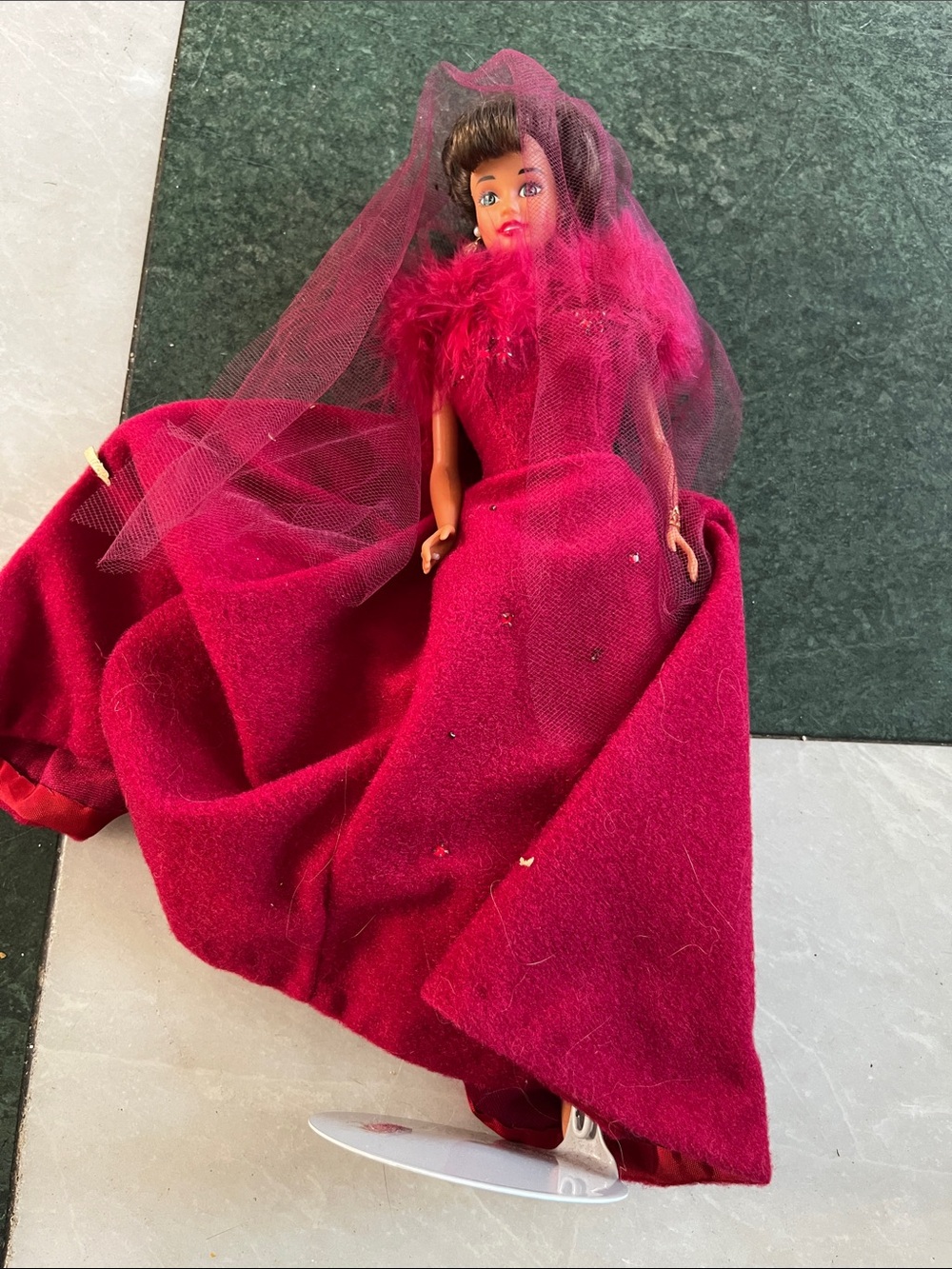 Vintage 1990Mattel Doll in Deep Pink Evening Gown with Veil